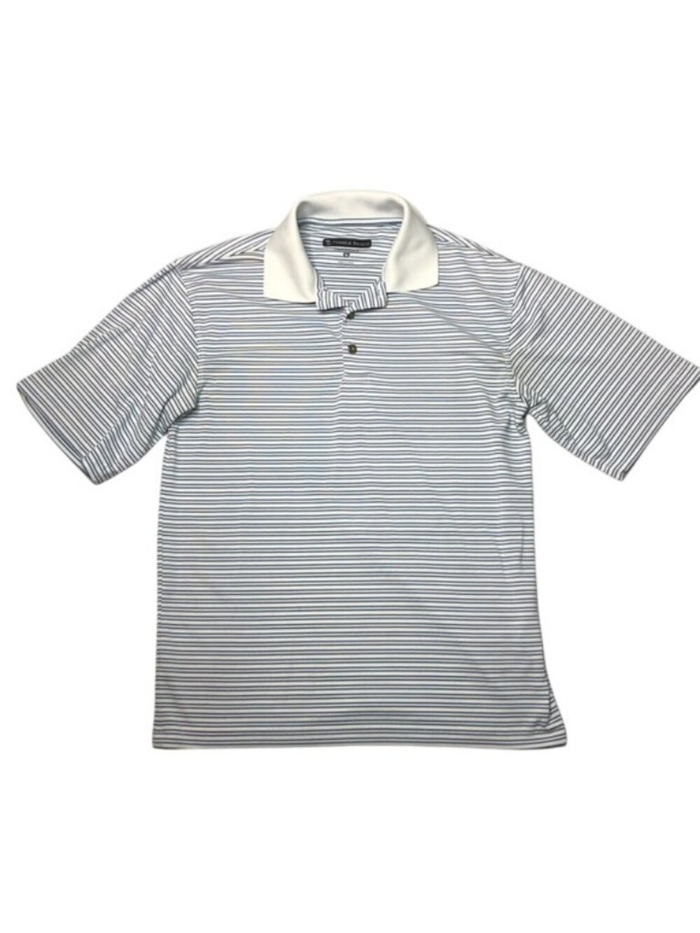 Pebble Beach Performance Polo Mens Blue Striped Short Sleeve Golf Shirt Size M